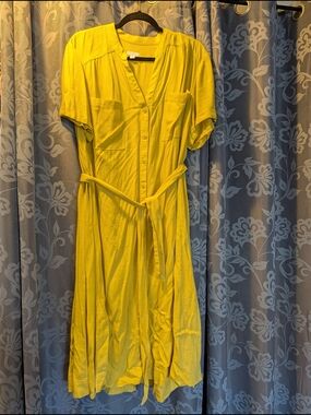 J. Jill Yellow Button-Front Tie-Waist Maxi Dress